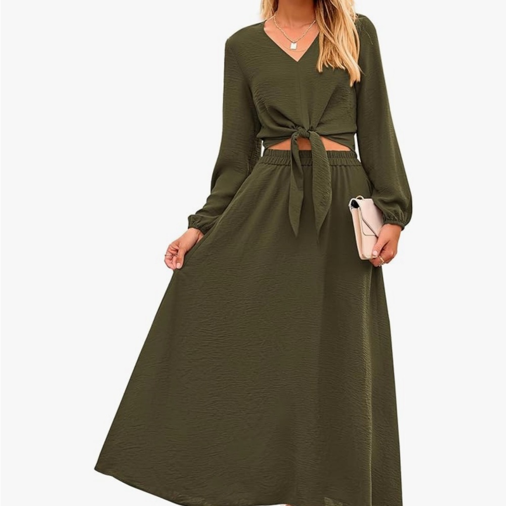Olive Green Tie-Front Maxi Dress